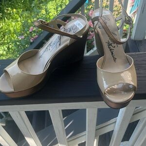 Brighton Cream and Brown Wedge Sandals